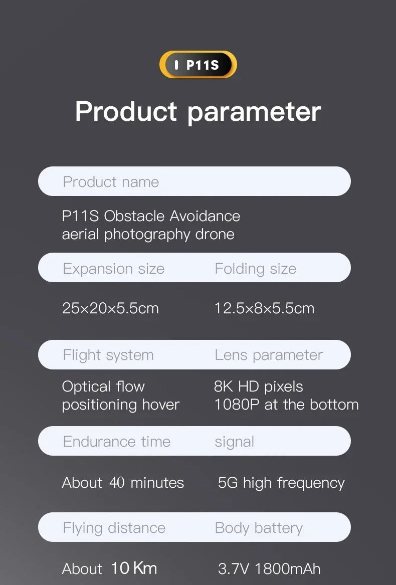 P11S Drone: 8K HD Dual-Camera, 4-Way Obstacle Avoidance, Optical Flow & ESC - view 14
