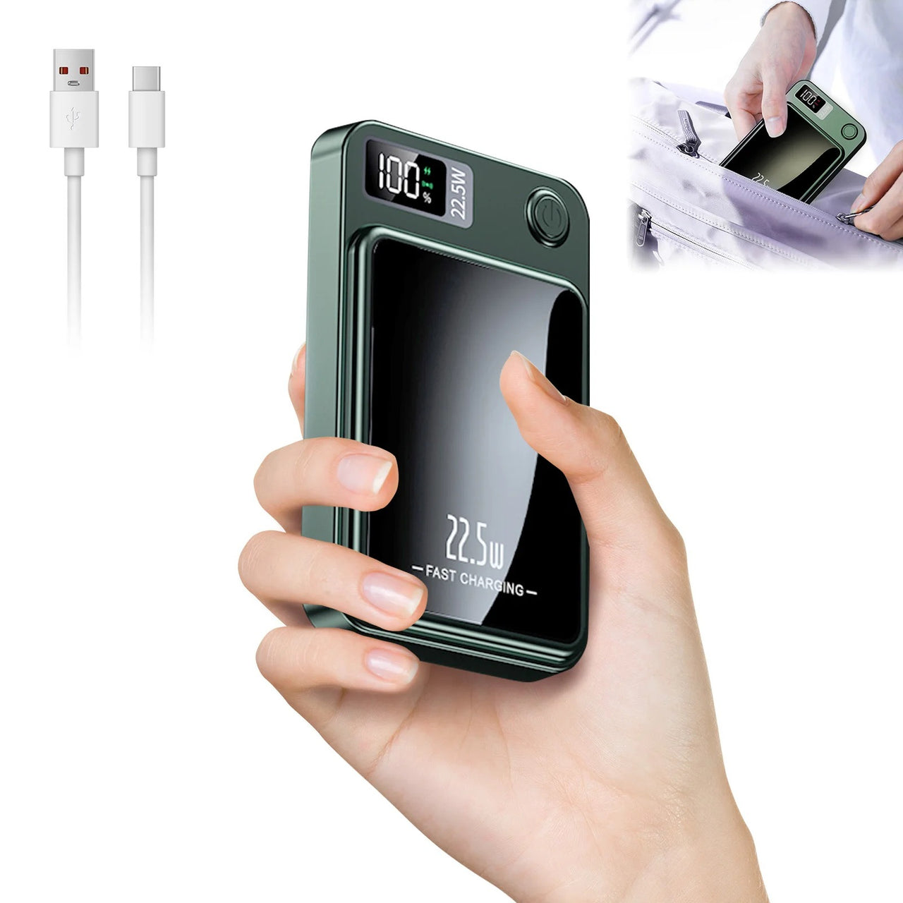 10000mAh Magnetic Wireless Power Bank: 22.5W USB-C, Foldable Stand, LED Display