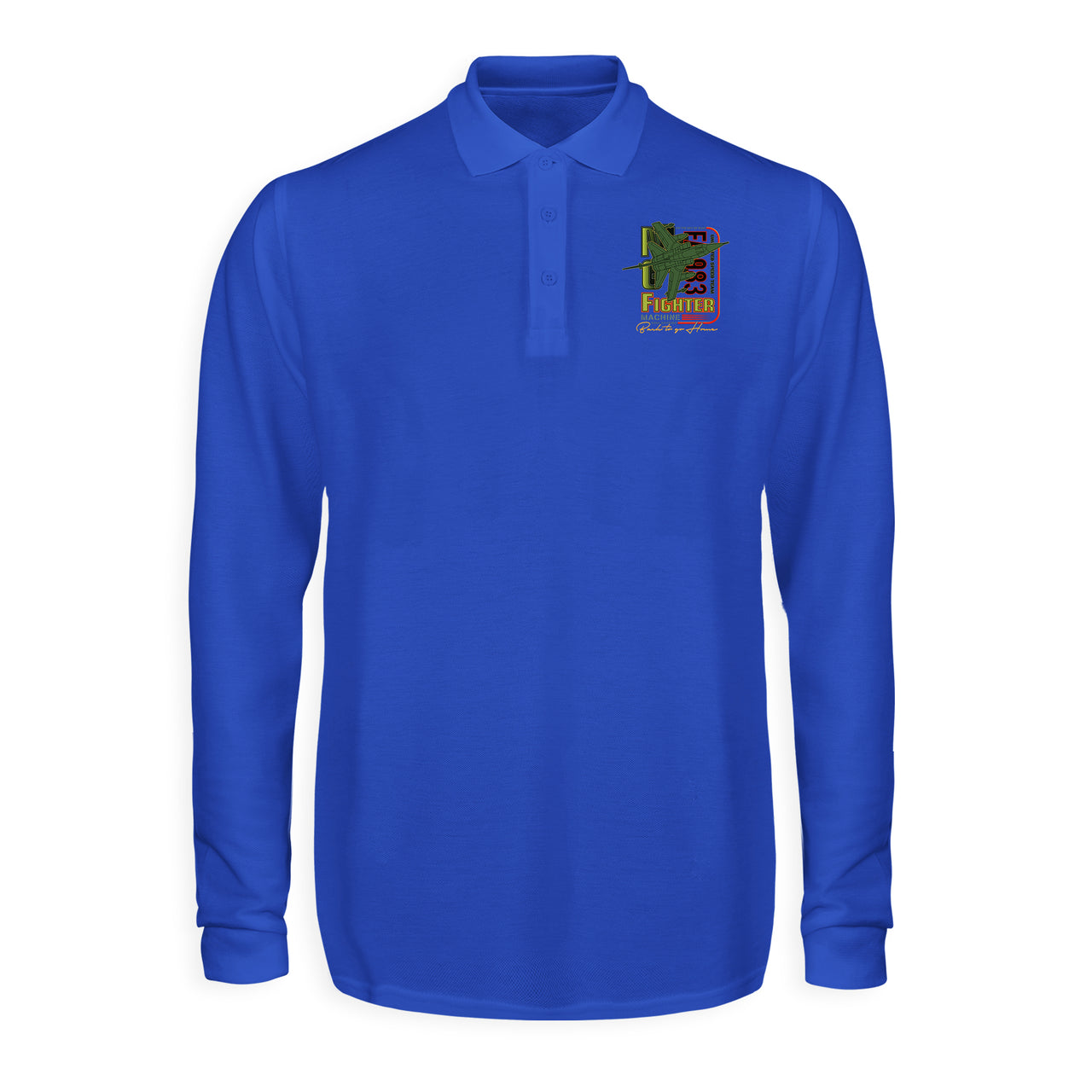 Fighter Machine Designed Long Sleeve Polo T-Shirts