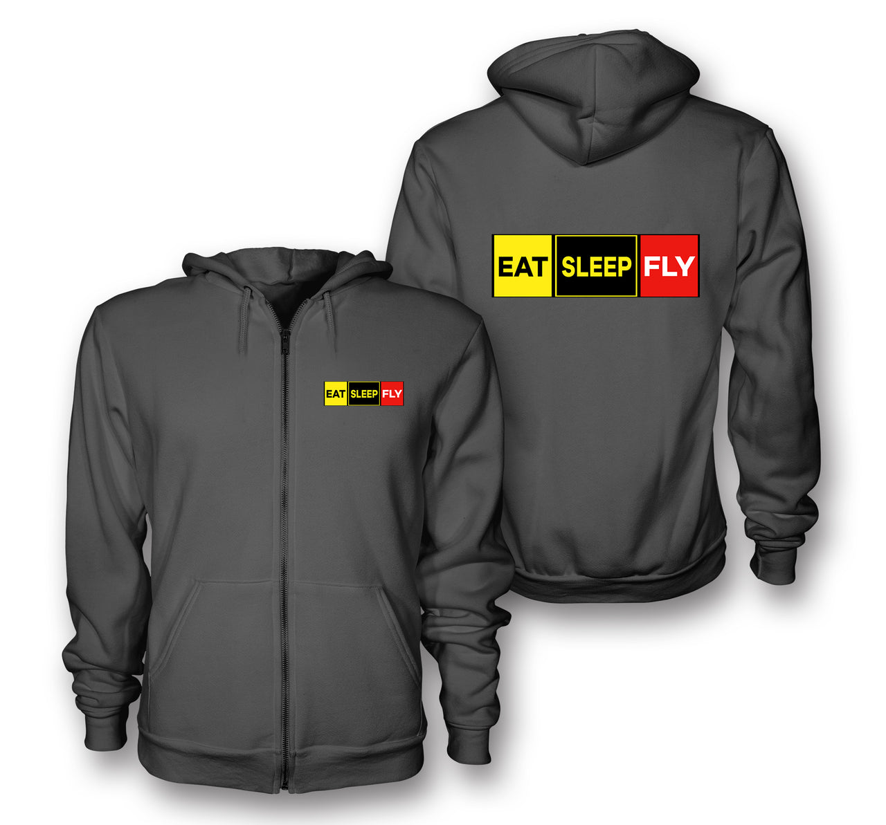 Eat Sleep Fly (Colourful) Designed Zipped Hoodies