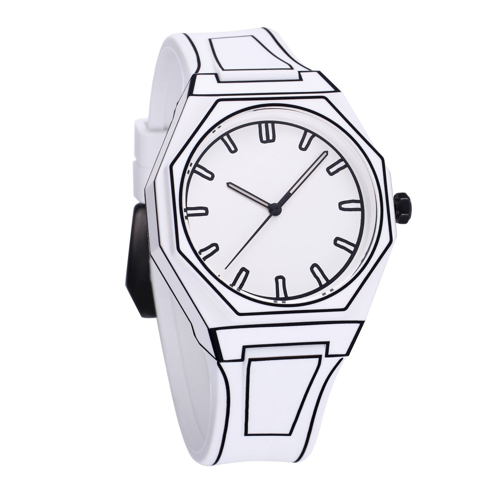 2D Comic Style Watches Black White Quartz Watch