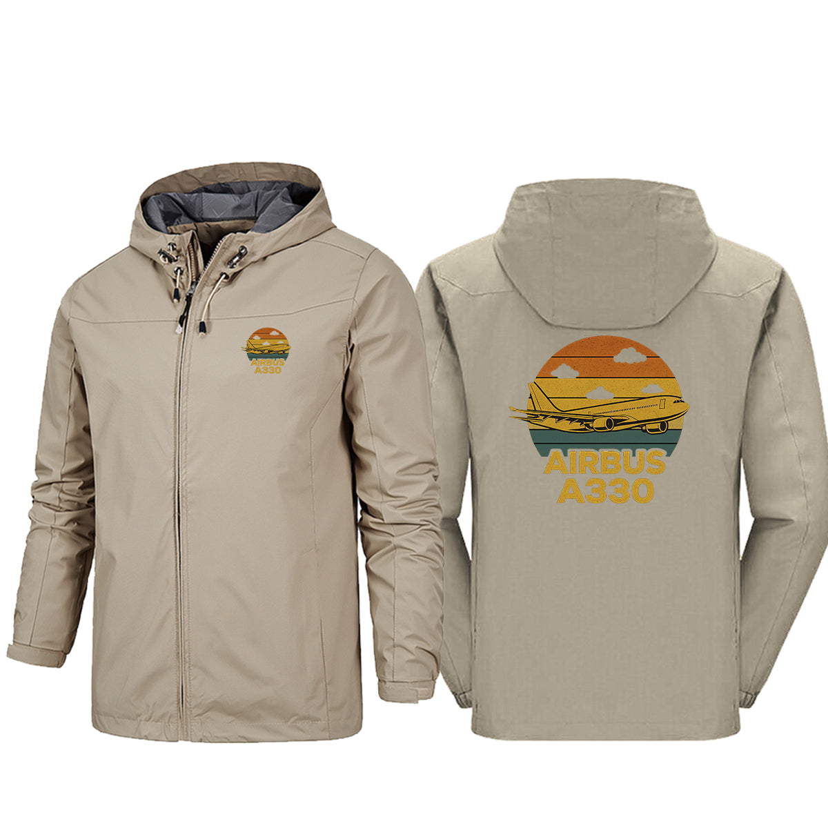 Retro Airbus A330 Designed Rain Jackets & Windbreakers