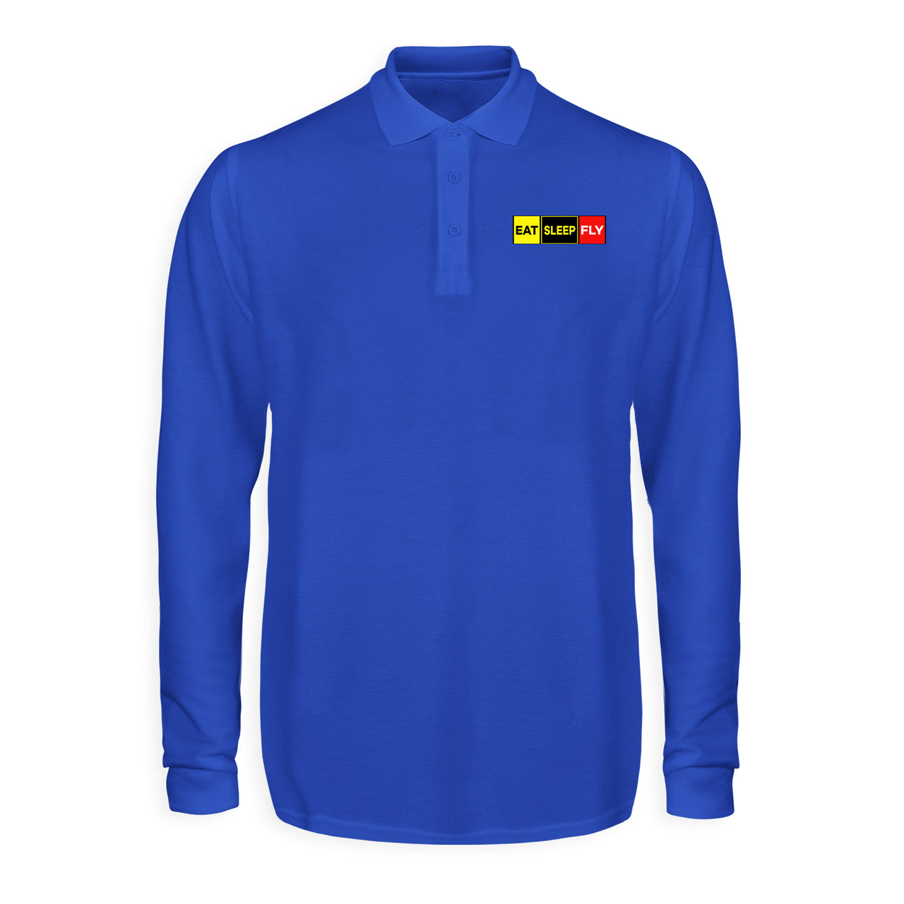 Eat Sleep Fly (Colourful) Designed Long Sleeve Polo T-Shirts
