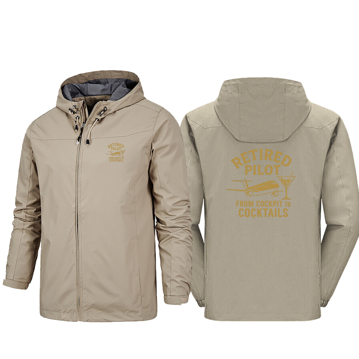 Retired Pilot & Coctails Designed Rain Jackets & Windbreakers