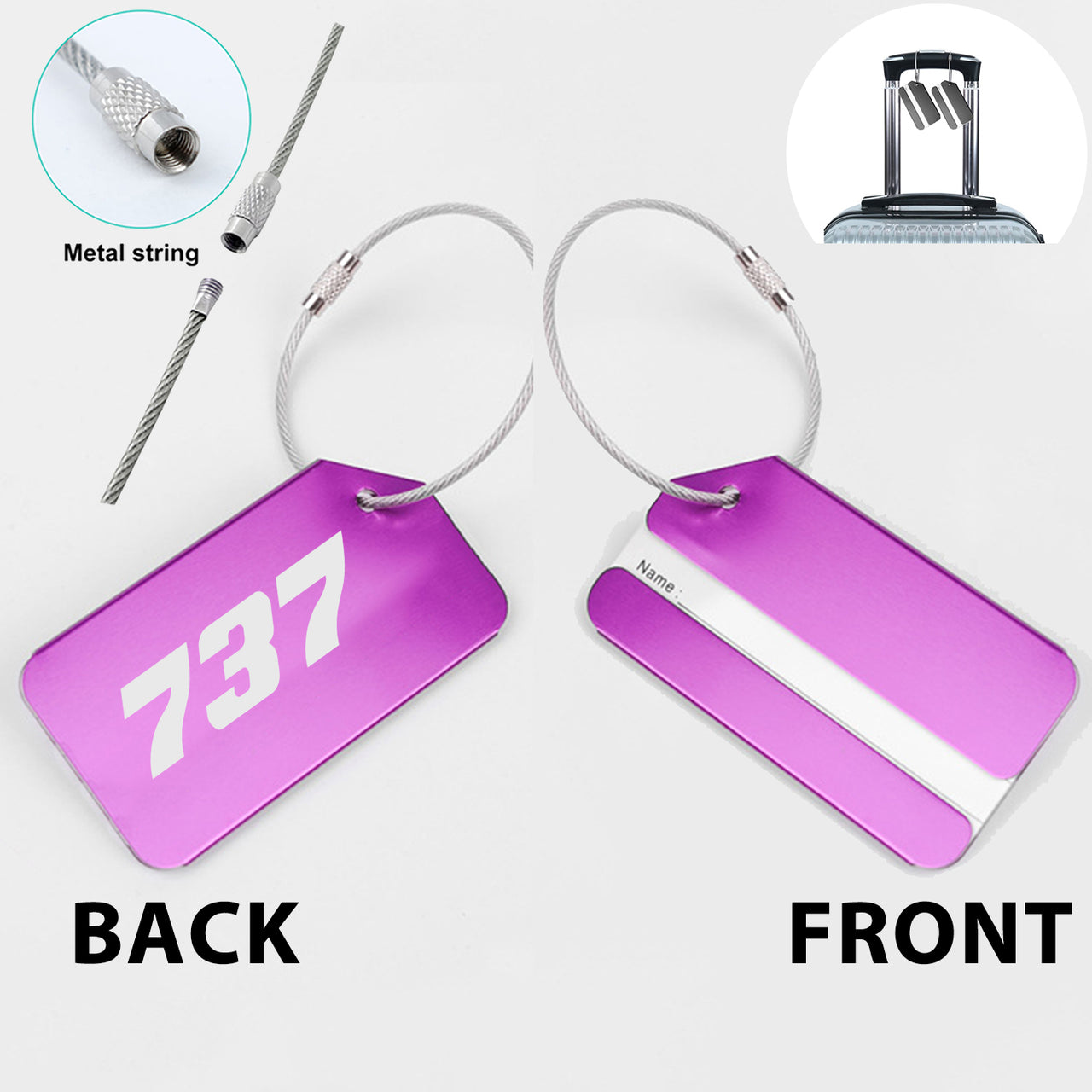 737 Flat Text Designed Fashion Metal Luggage Tags