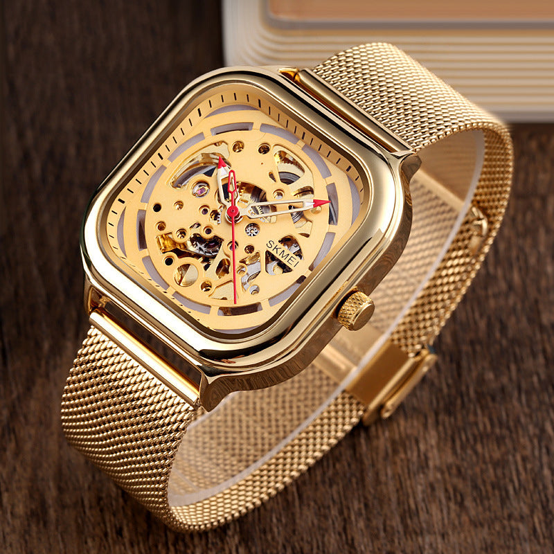 Fully Automatic Mechanical Watch Waterproof Square Stainless Steel Mesh Strap