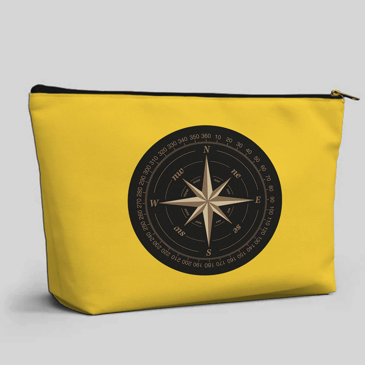 Black Vintage Style Compass Designed Zipper Pouch