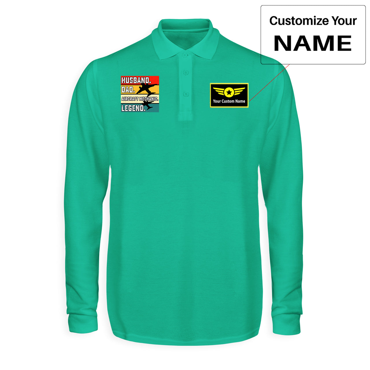 Husband & Dad & Aircraft Mechanic & Legend Designed Long Sleeve Polo T-Shirts