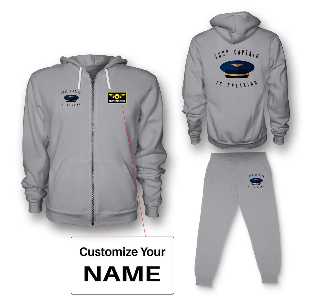 Your Captain Is Speaking Designed Zipped Hoodies & Sweatpants Set