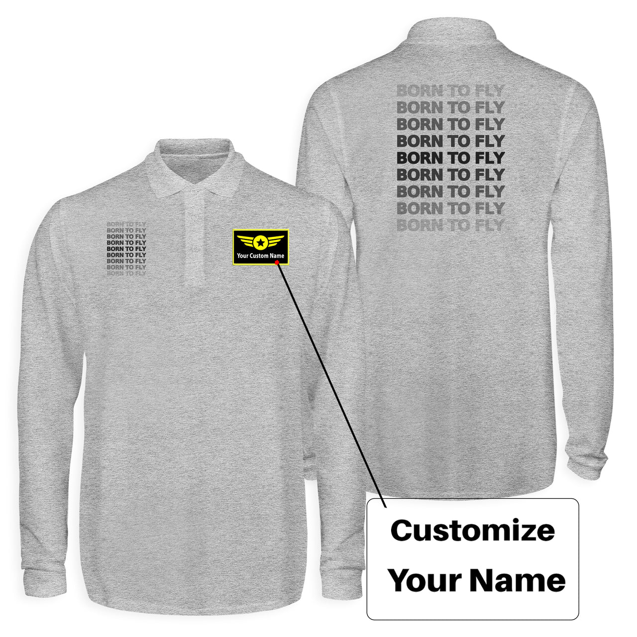 Born To Fly Opacity Designed Long Sleeve Polo T-Shirts (Double-Side)