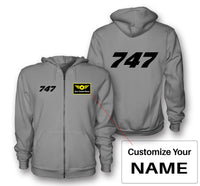 Thumbnail for 747 Flat Text Designed Zipped Hoodies