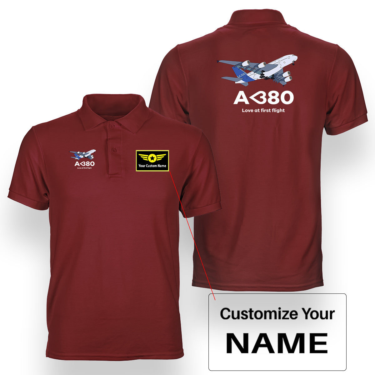 Airbus A380 Love at first flight Designed Double Side Polo T-Shirts