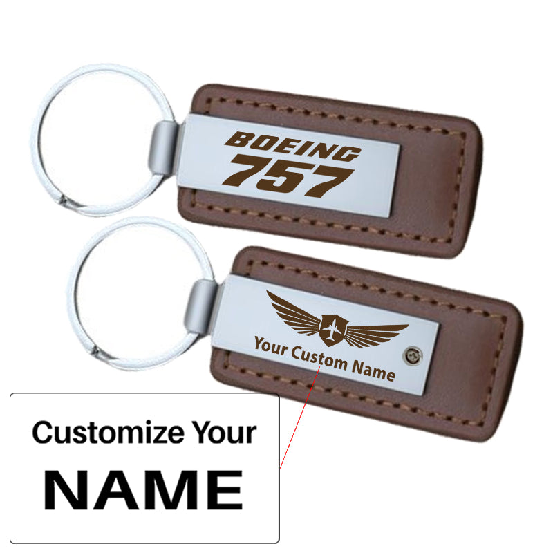 Boeing 757 & Text Faux Leather Key Chains