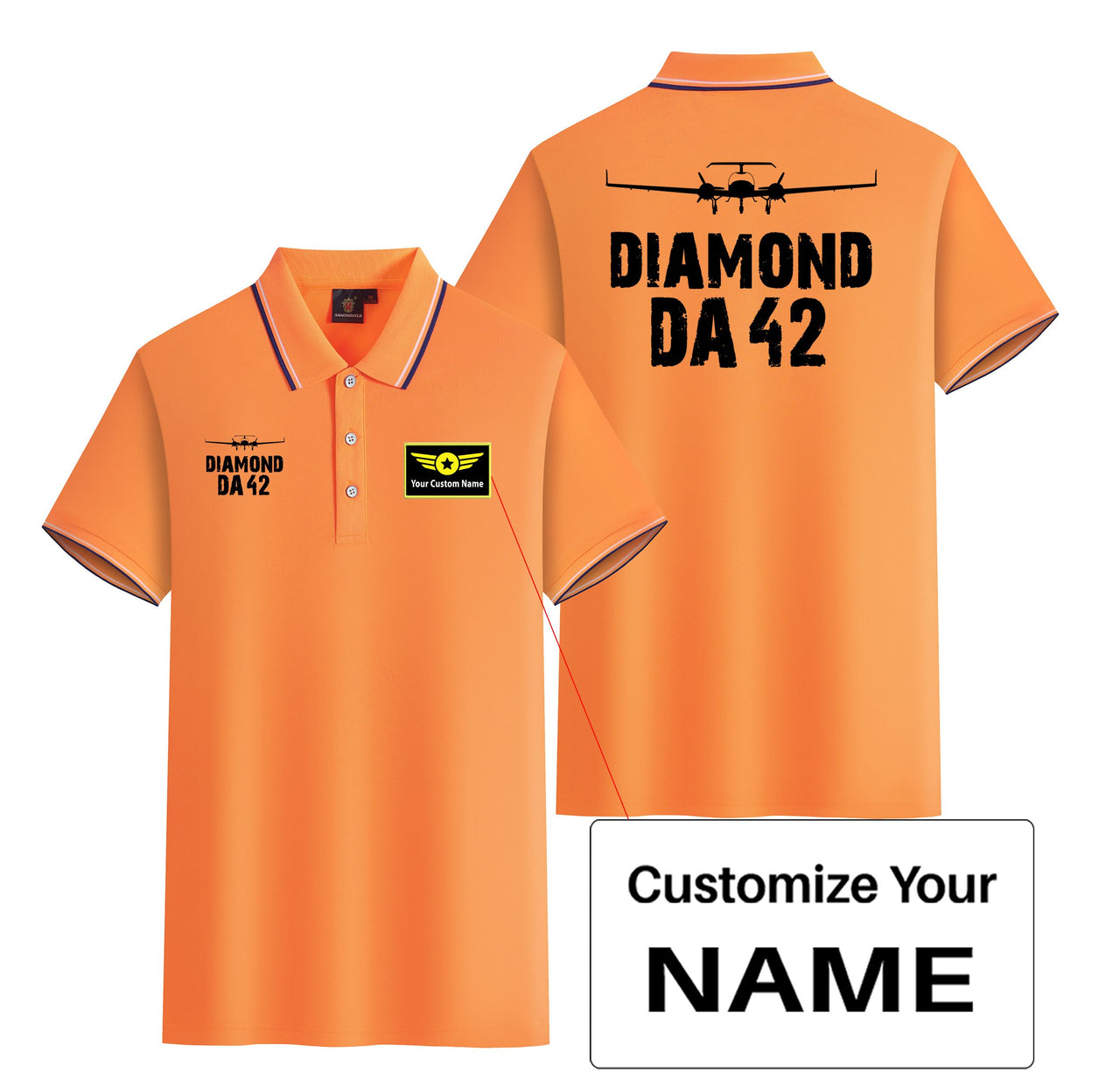 Diamond DA42 & Plane Designed Stylish Polo T-Shirts (Double-Side)