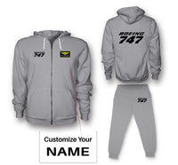 Thumbnail for Boeing 747 & Text Designed Zipped Hoodies & Sweatpants Set