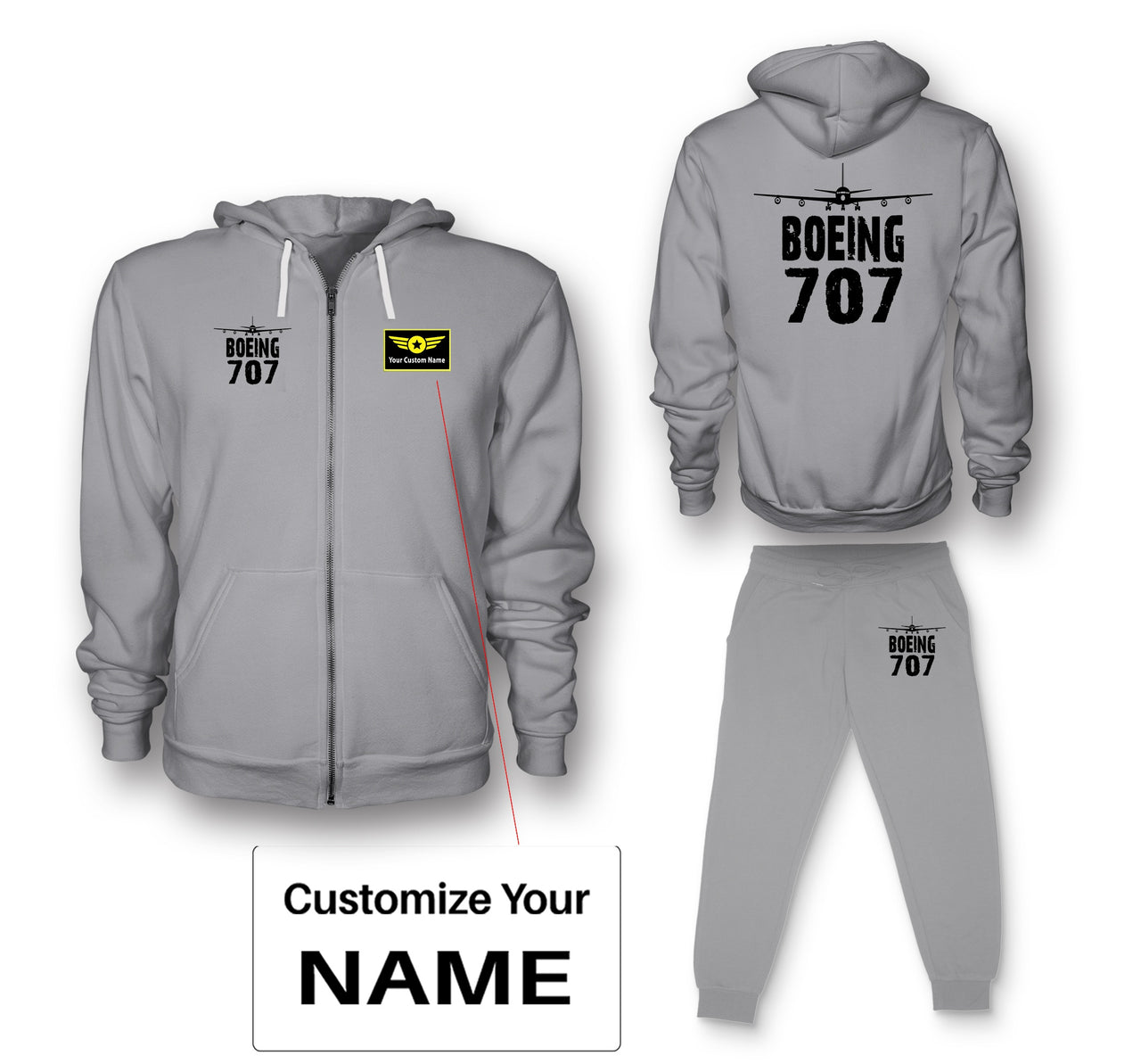 Boeing 707 & Plane Designed Zipped Hoodies & Sweatpants Set
