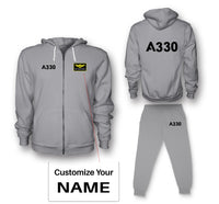 Thumbnail for A330 Flat Text Designed Zipped Hoodies & Sweatpants Set