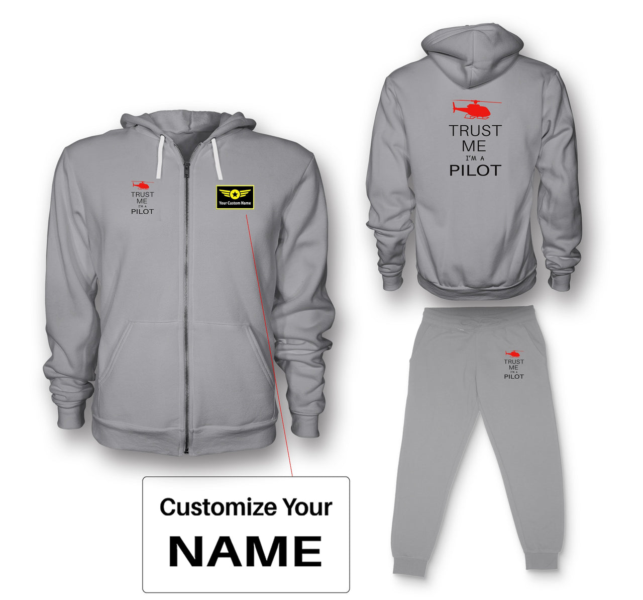 Trust Me I'm a Pilot (Helicopter) Designed Zipped Hoodies & Sweatpants Set