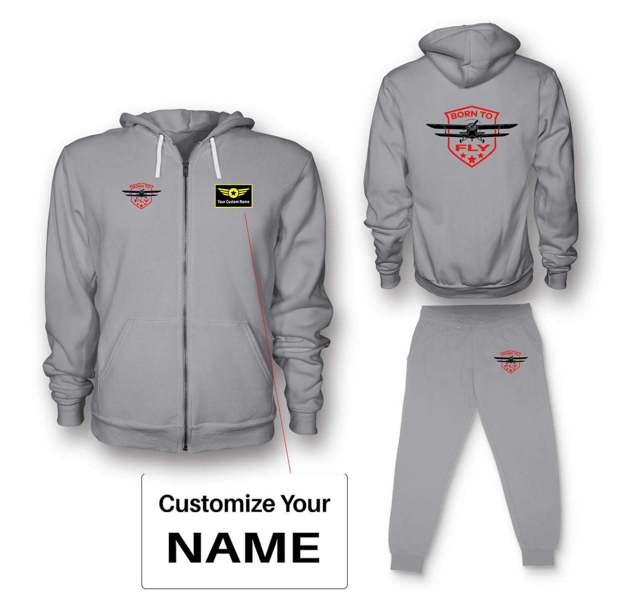 Born To Fly Designed Designed Zipped Hoodies & Sweatpants Set