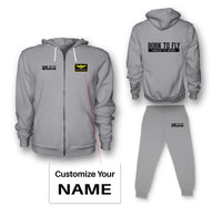 Thumbnail for Born To Fly Forced To Work Designed Zipped Hoodies & Sweatpants Set