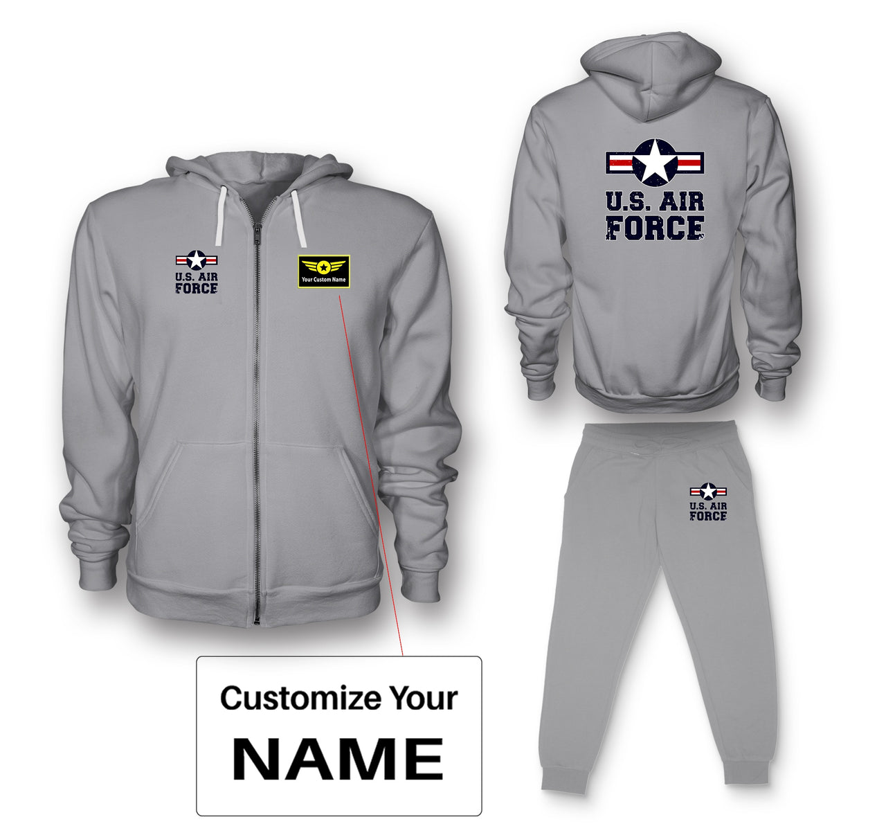 US Air Force Designed Zipped Hoodies & Sweatpants Set