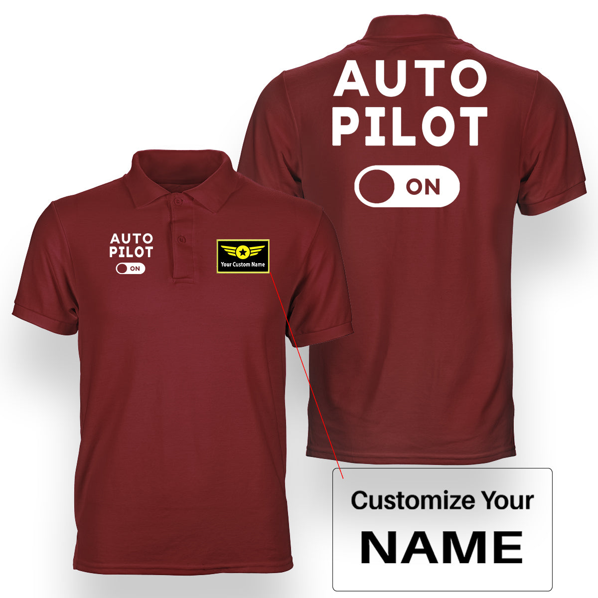 Auto Pilot ON Designed Double Side Polo T-Shirts
