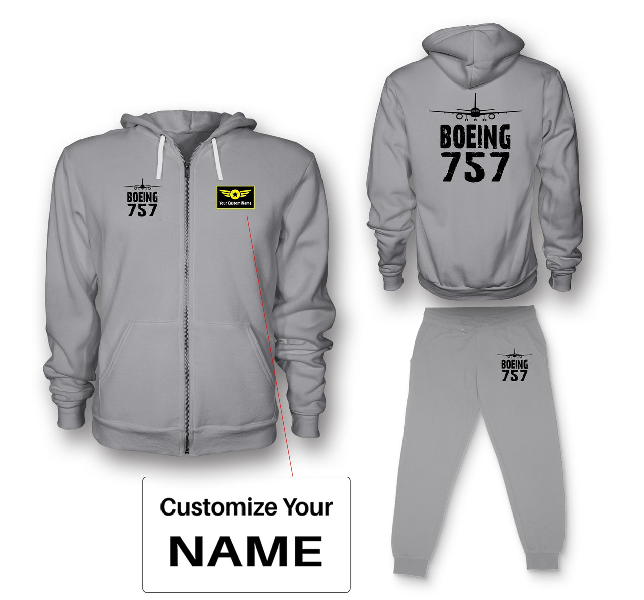 Boeing 757 & Plane Designed Zipped Hoodies & Sweatpants Set