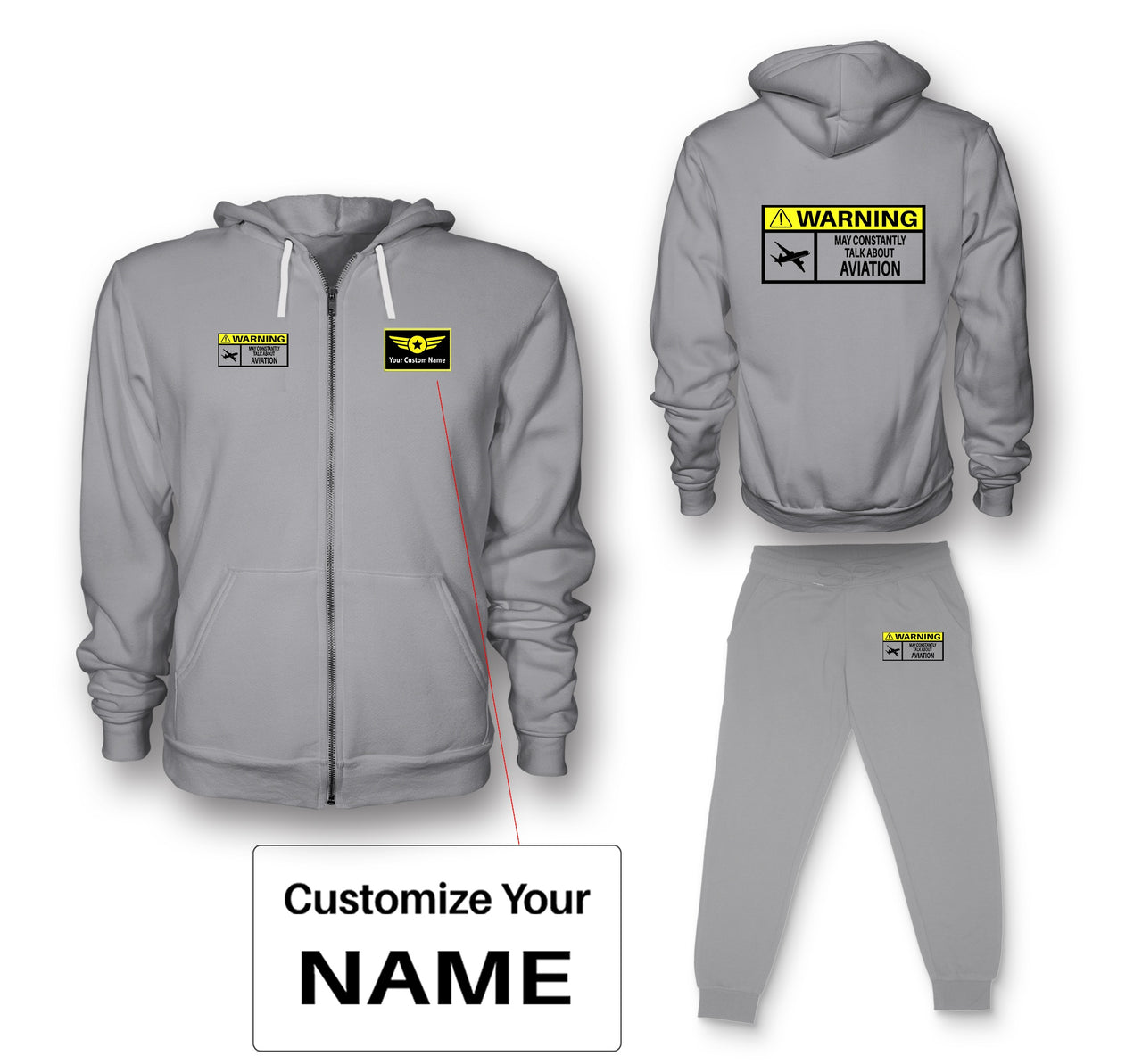 Warning May Constantly Talk About Aviation Designed Zipped Hoodies & Sweatpants Set