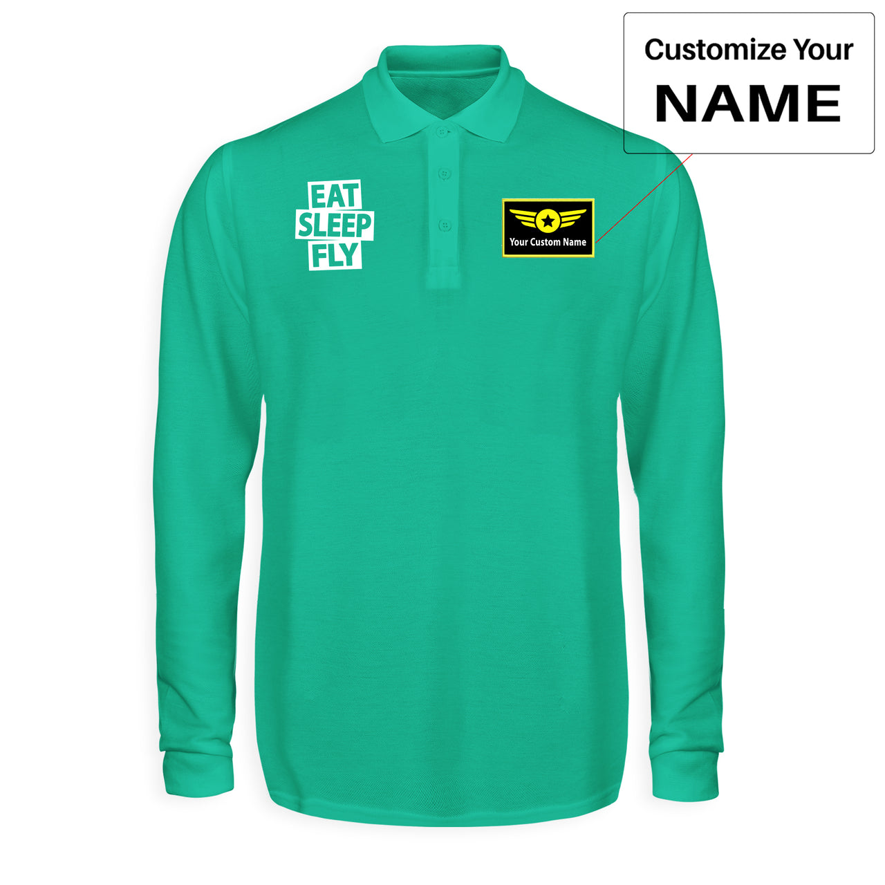Eat Sleep Fly Designed Long Sleeve Polo T-Shirts