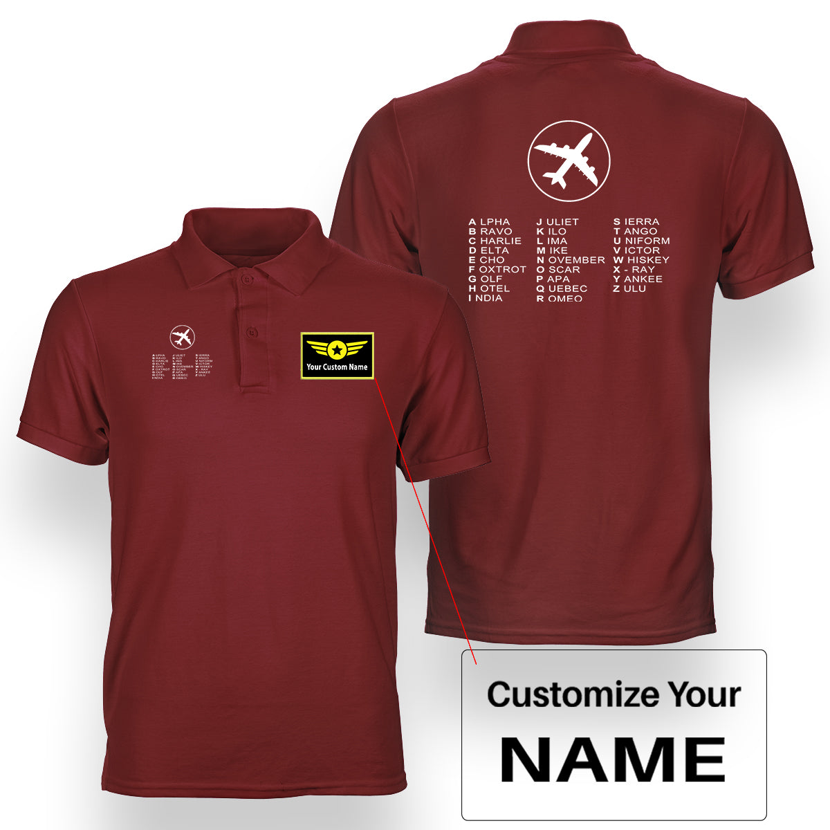 Aviation Alphabet 2 Designed Double Side Polo T-Shirts