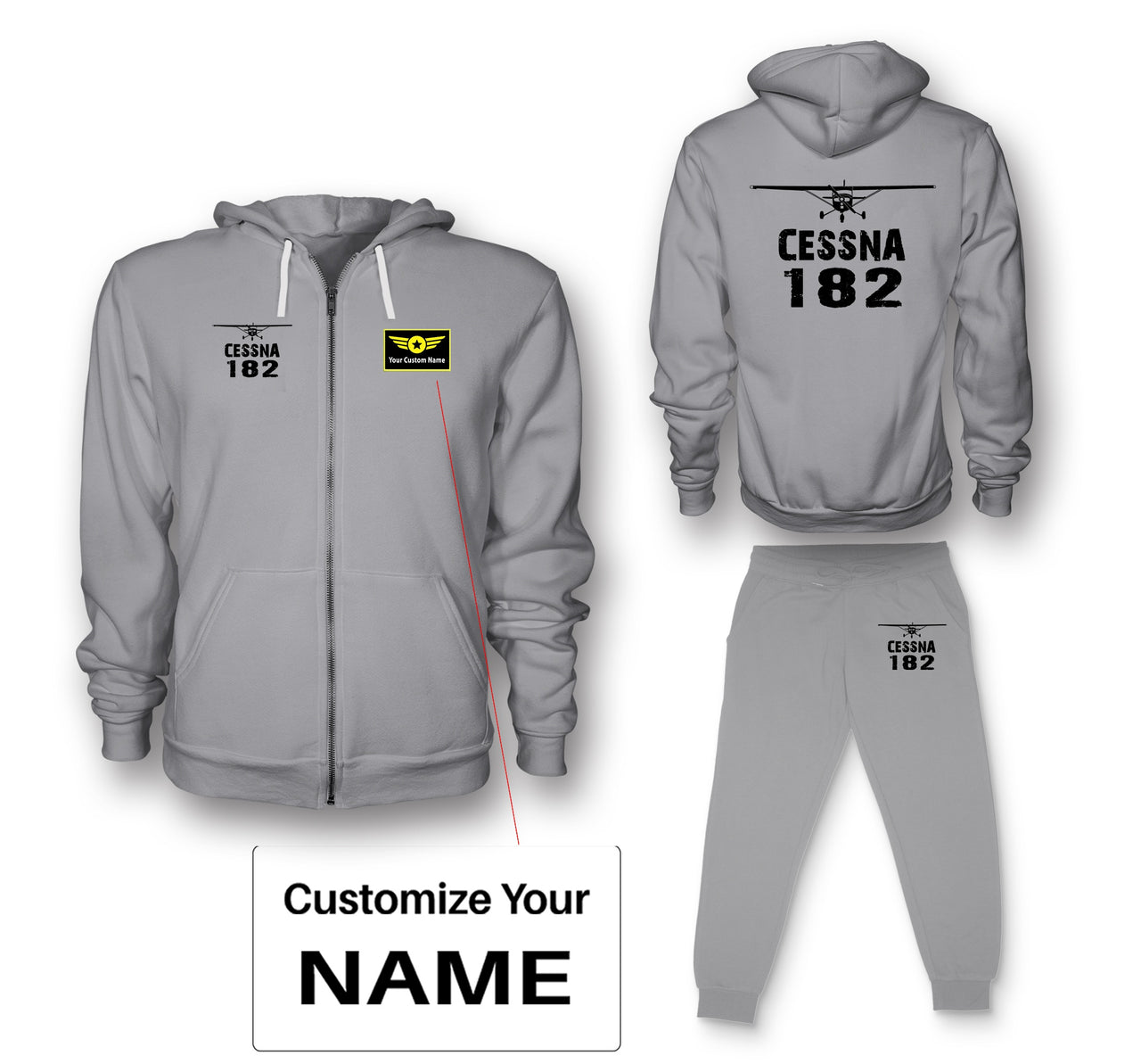 Cessna 182 & Plane Designed Zipped Hoodies & Sweatpants Set