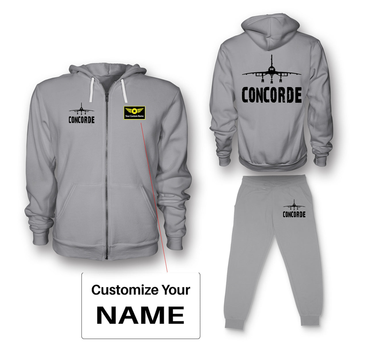 Concorde & Plane Designed Zipped Hoodies & Sweatpants Set