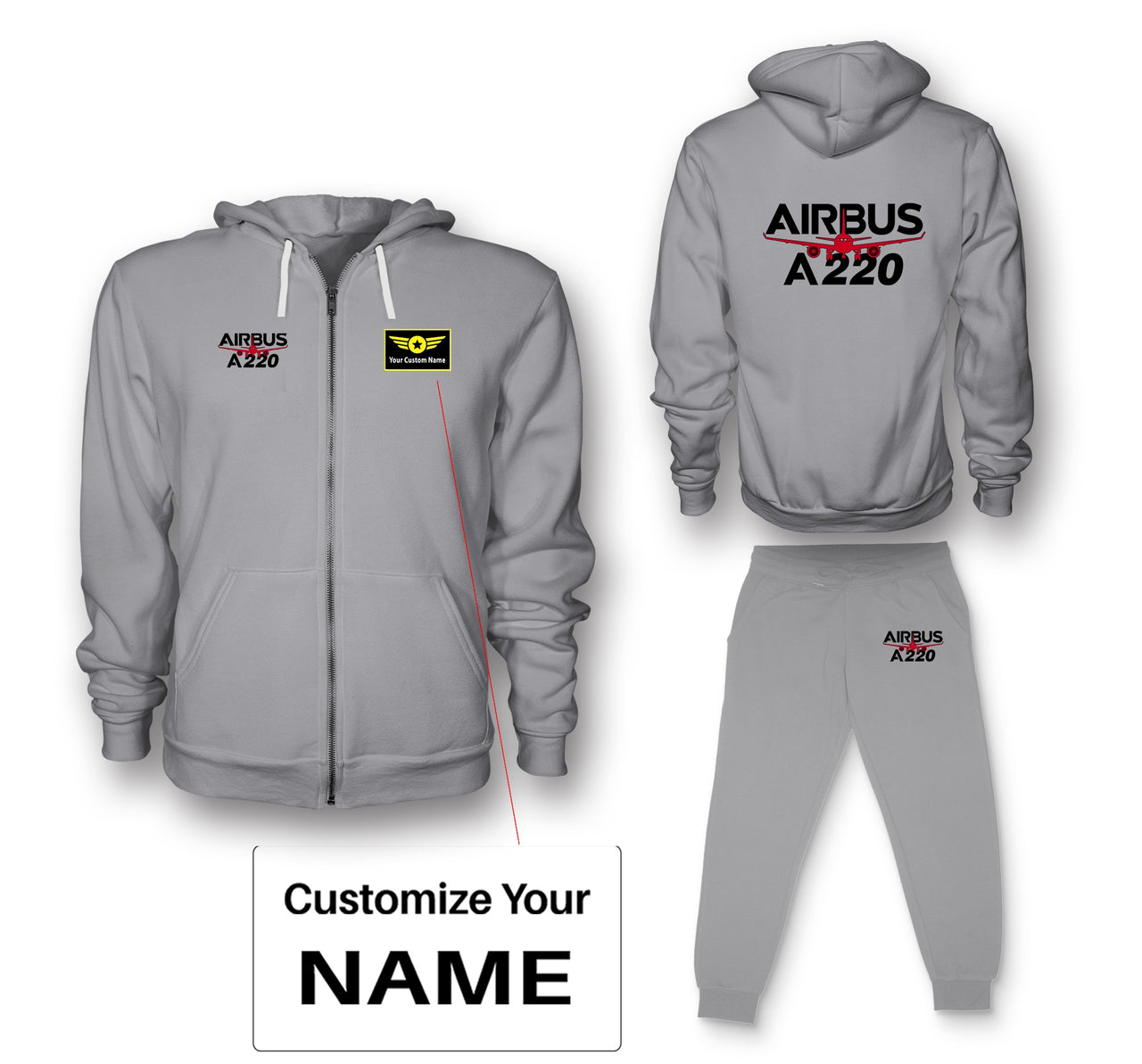 Amazing Airbus A220 Designed Zipped Hoodies & Sweatpants Set