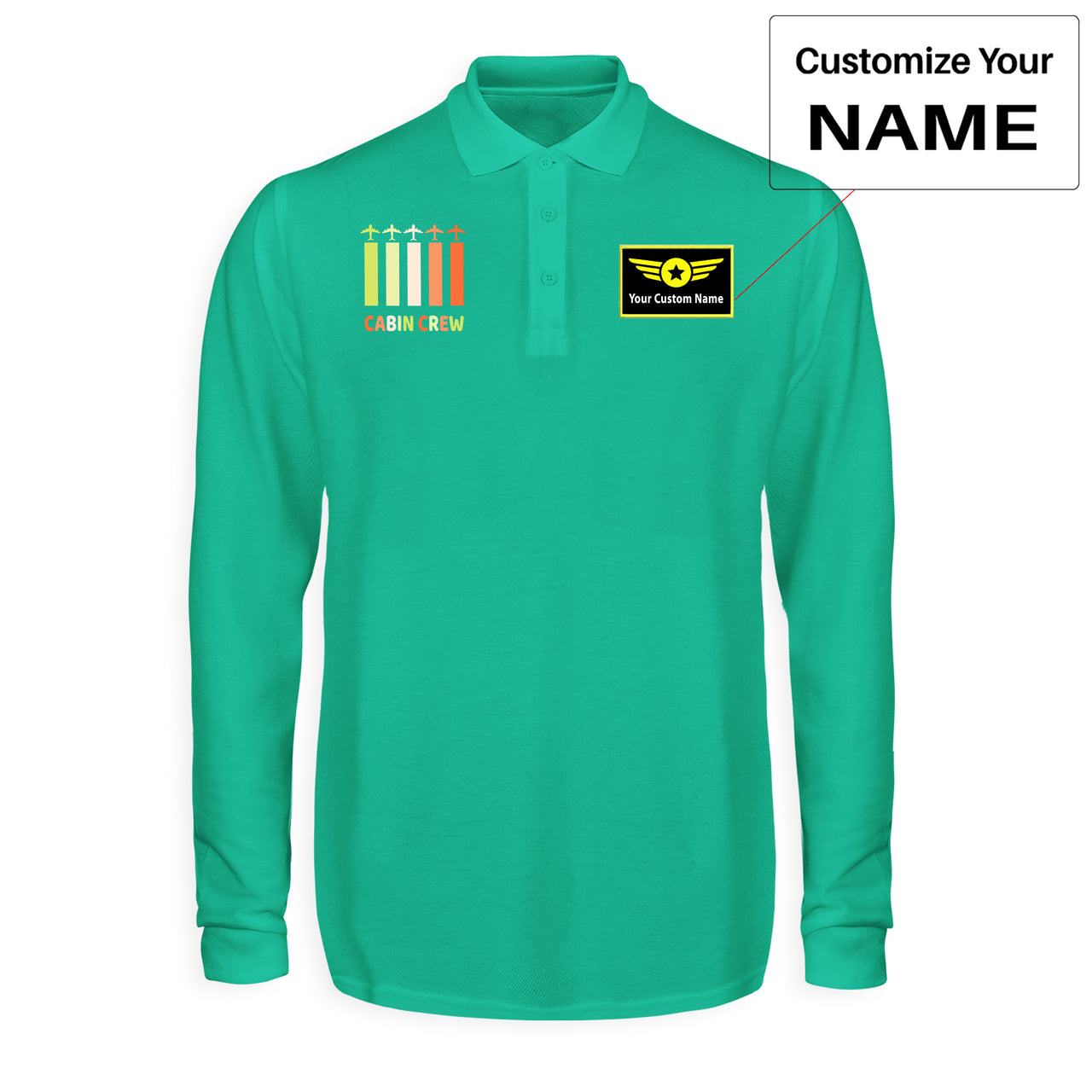 Colourful Cabin Crew Designed Long Sleeve Polo T-Shirts