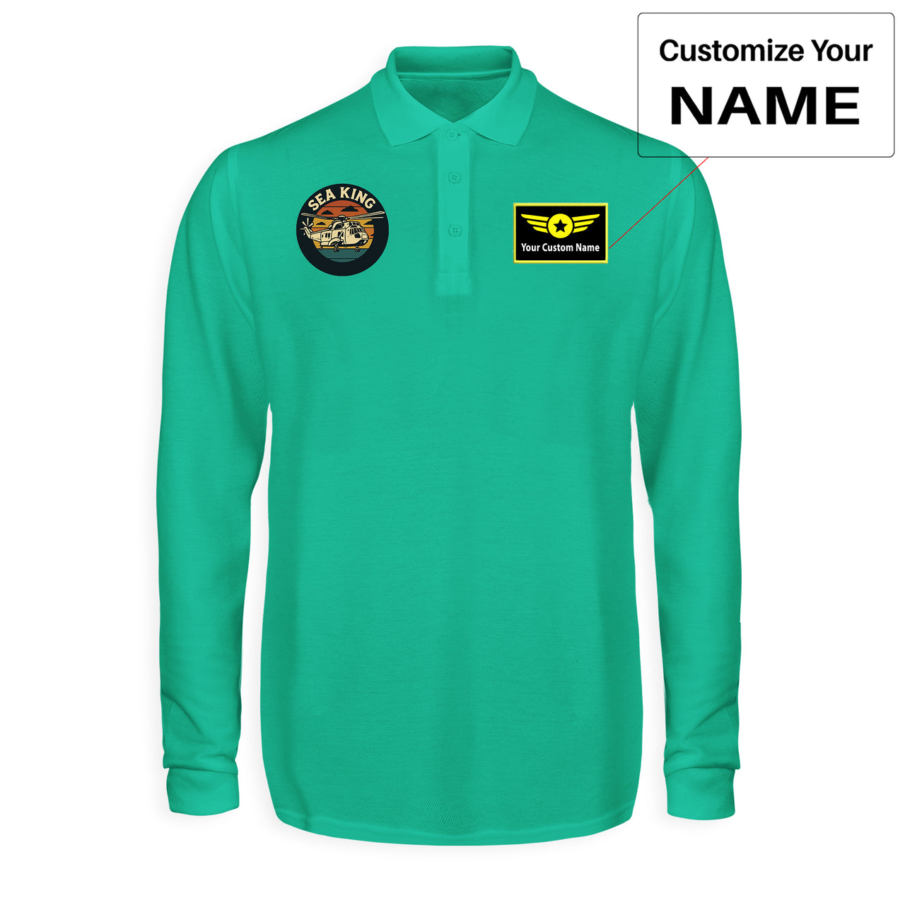 Sea King Helicopter Designed Long Sleeve Polo T-Shirts