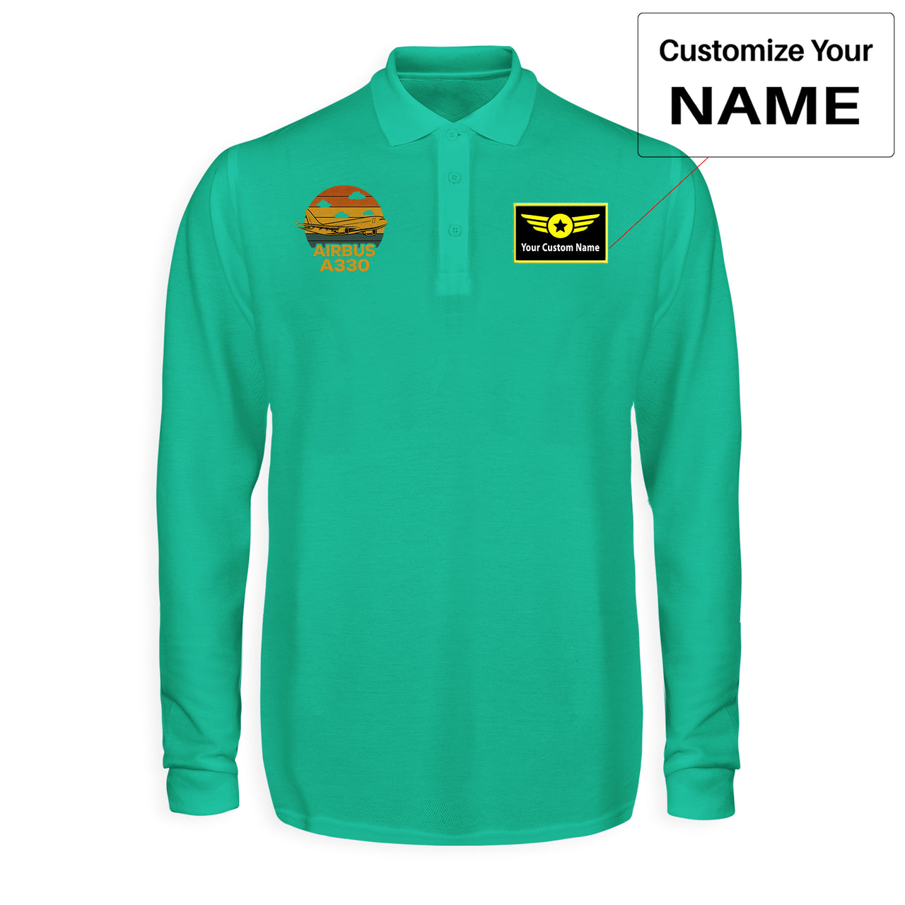 Retro Airbus A330 Designed Long Sleeve Polo T-Shirts