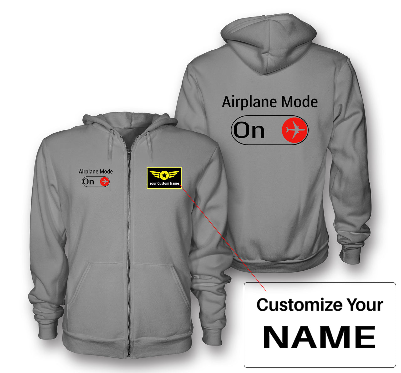 Airplane Mode On Designed Zipped Hoodies
