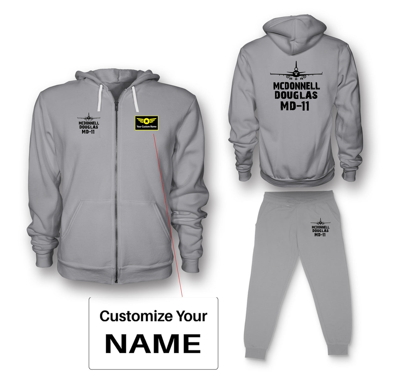 McDonnell Douglas MD-11 & Plane Designed Zipped Hoodies & Sweatpants Set