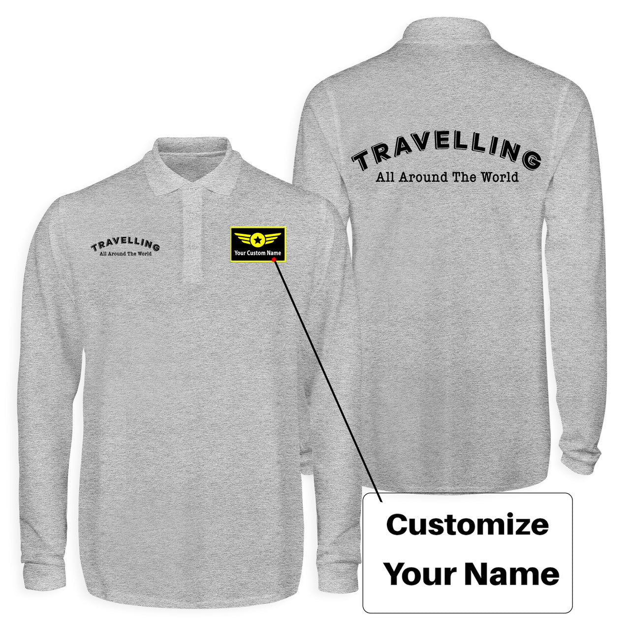 Travelling All Around The World Designed Long Sleeve Polo T-Shirts (Double-Side)