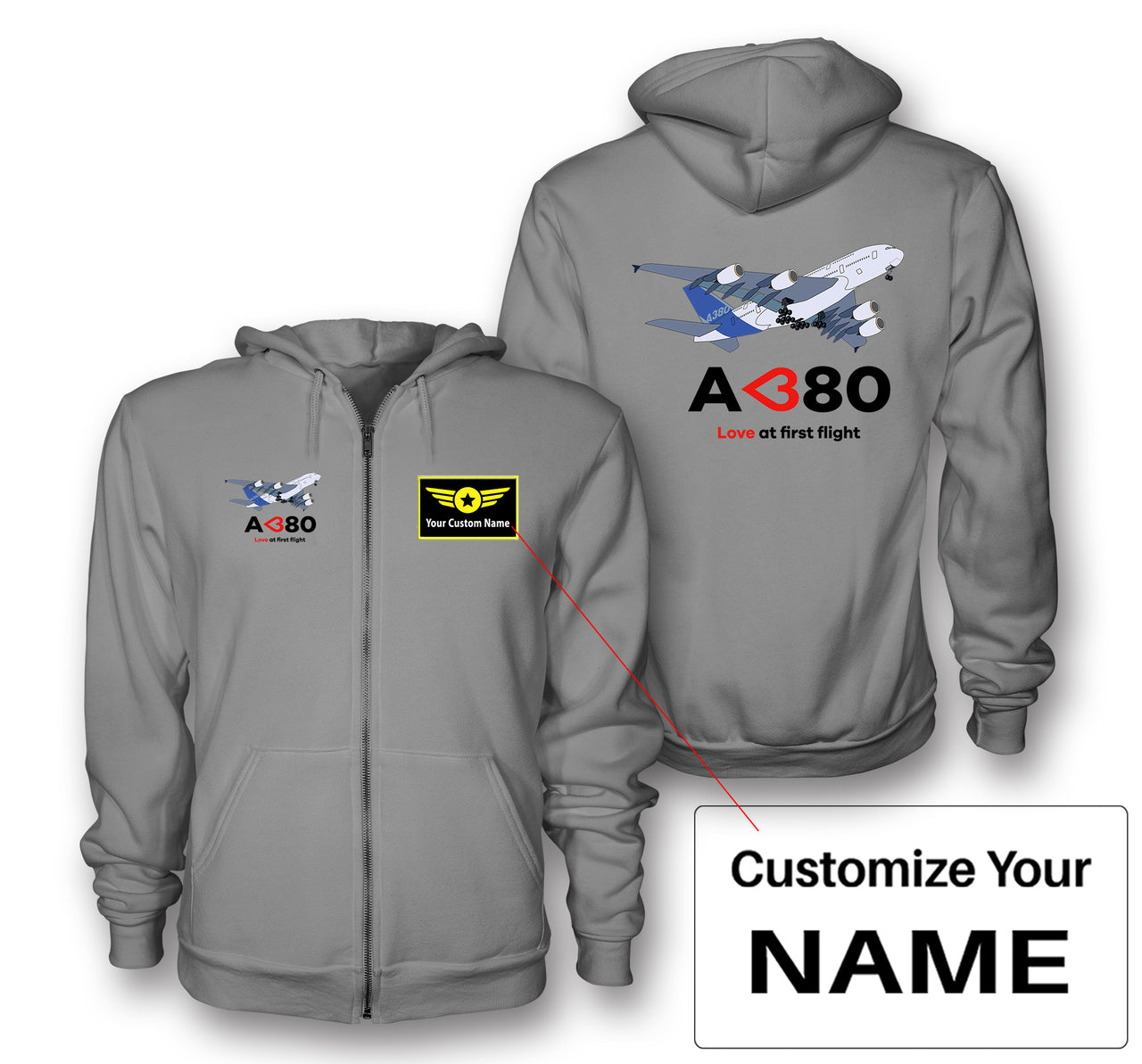 Airbus A380 Love at first flight Designed Zipped Hoodies