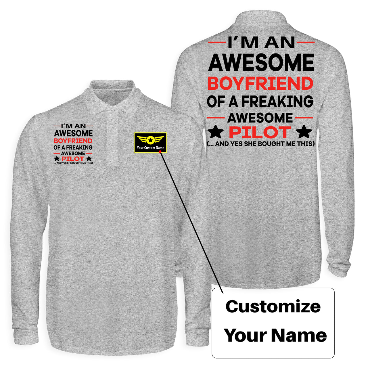 I am an Awesome Boyfriend Designed Long Sleeve Polo T-Shirts (Double-Side)
