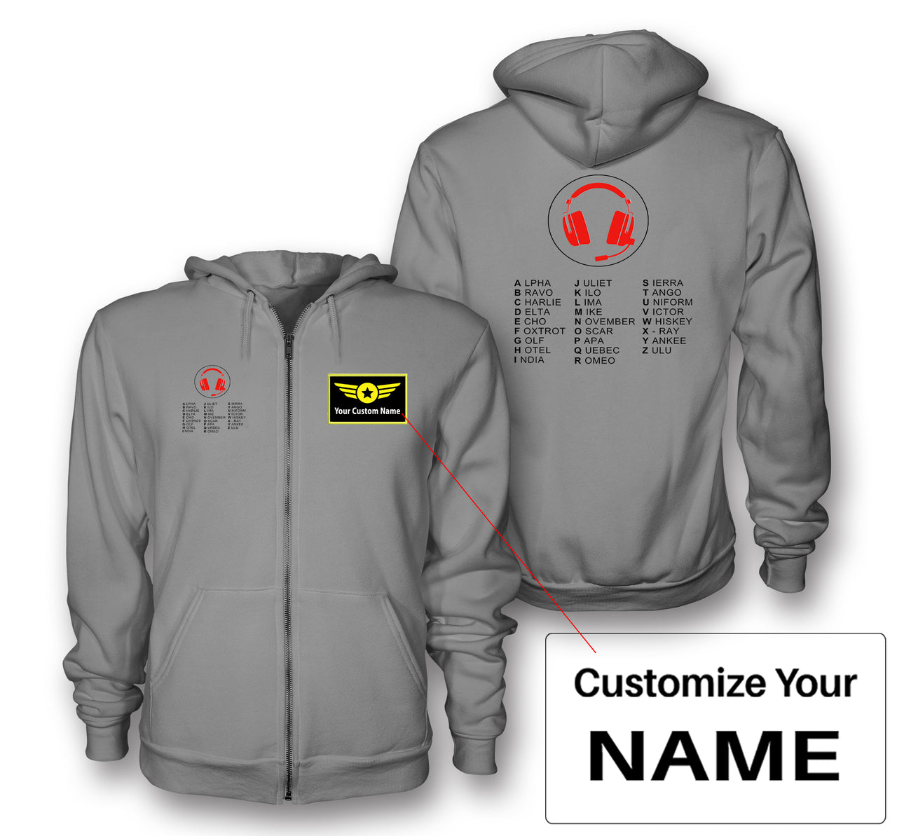 Aviation Alphabet 3 Designed Zipped Hoodies