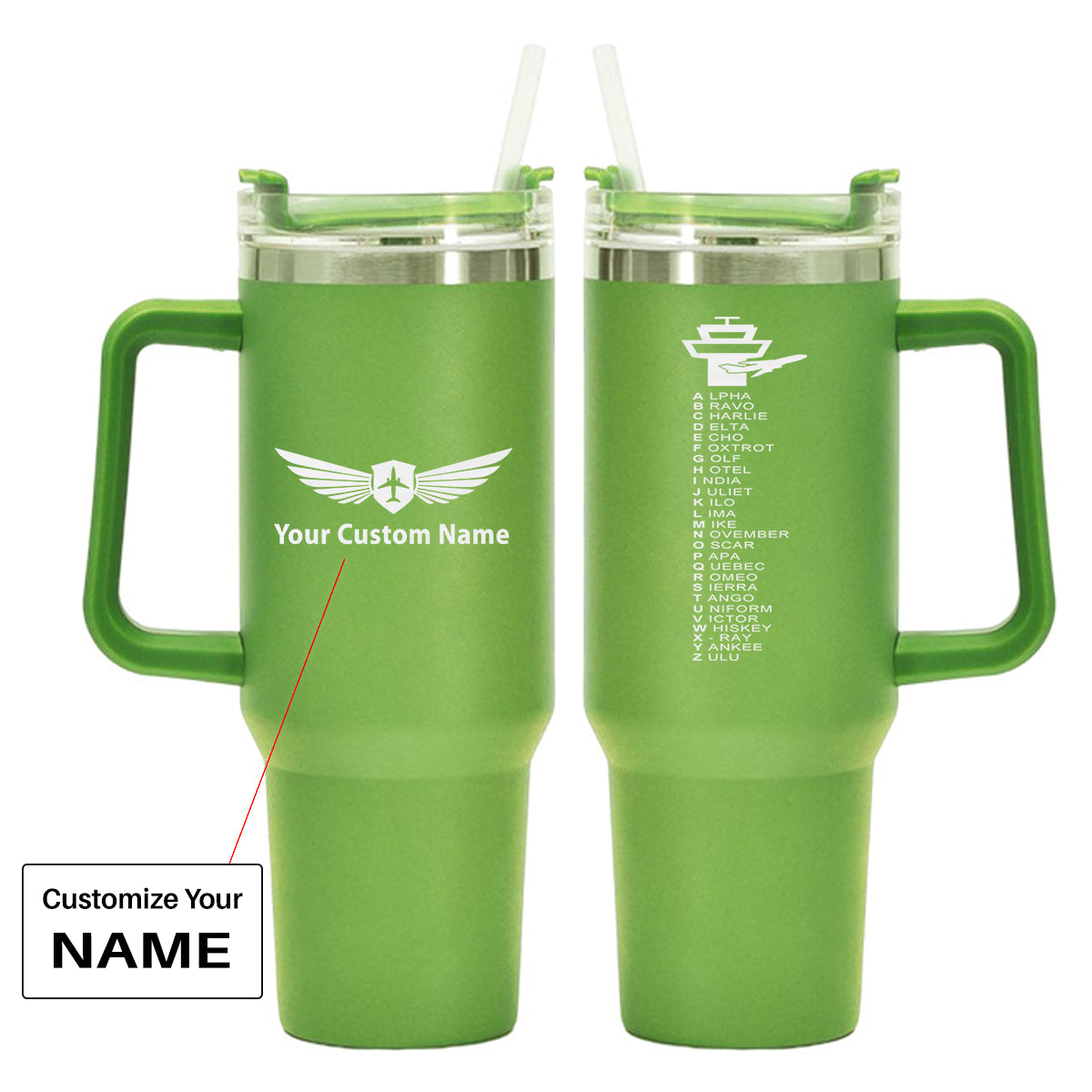 Aviation Alphabet Designed 40oz Stainless Steel Car Mug With Holder