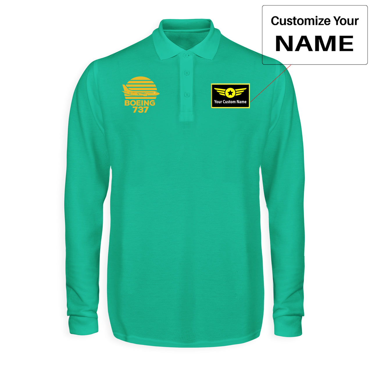 Retro Boeing 737 Designed Long Sleeve Polo T-Shirts