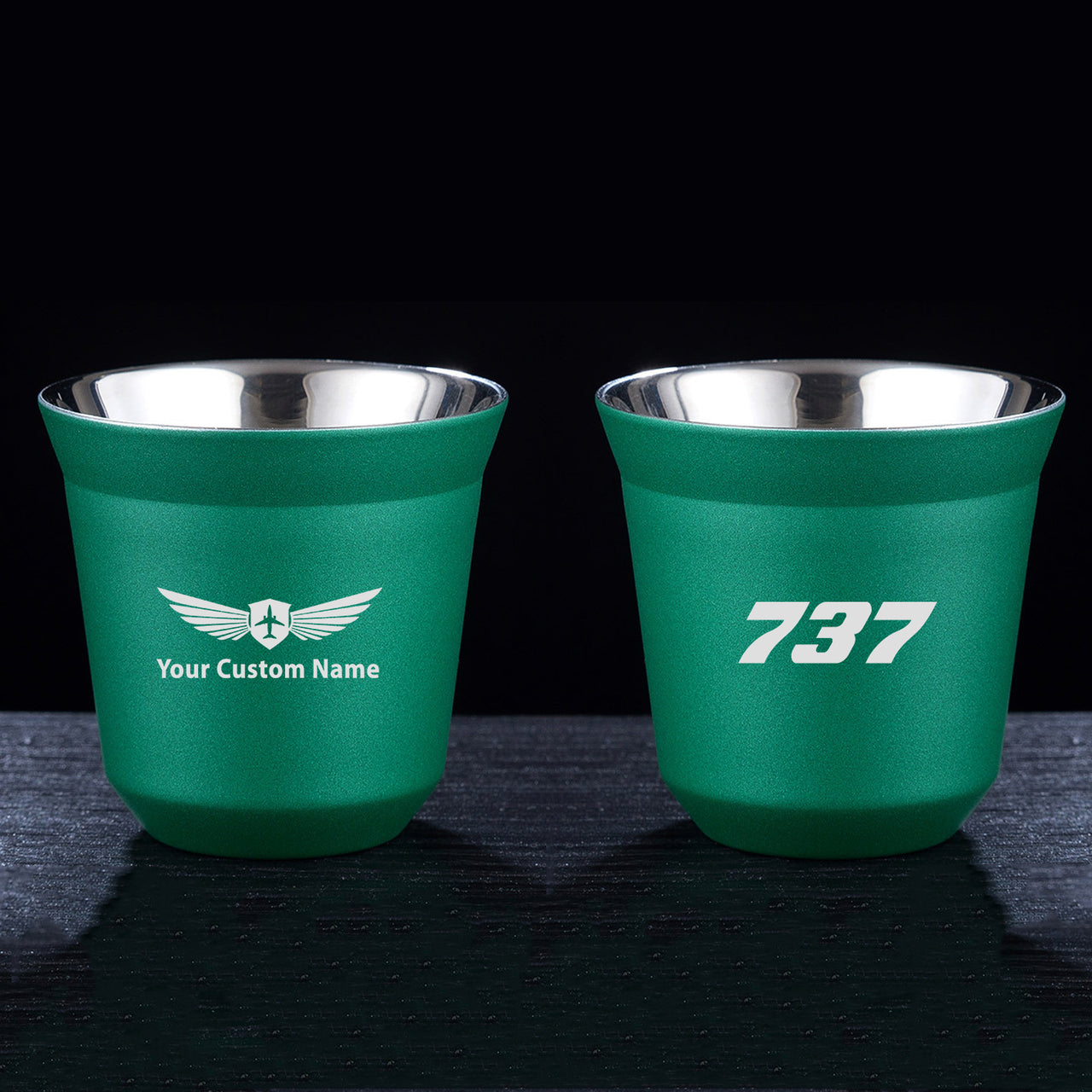 737 Flat Text Designed Double Wall Stainless Steel Coffee Mugs