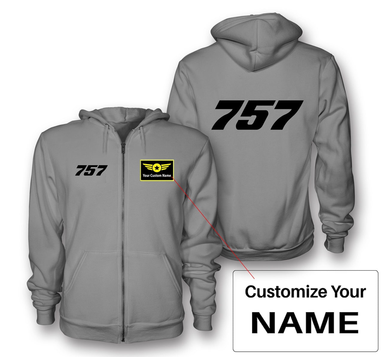 757 Flat Text Designed Zipped Hoodies