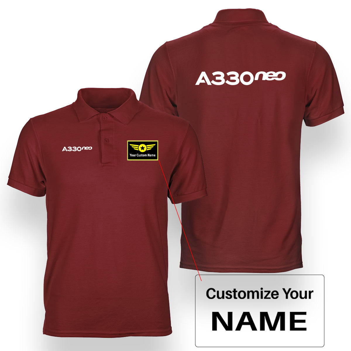 A330neo & Text Designed Double Side Polo T-Shirts