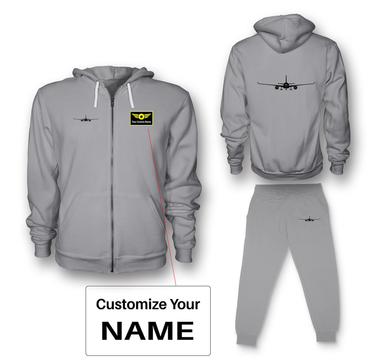 Airbus A350 Silhouette Designed Zipped Hoodies & Sweatpants Set