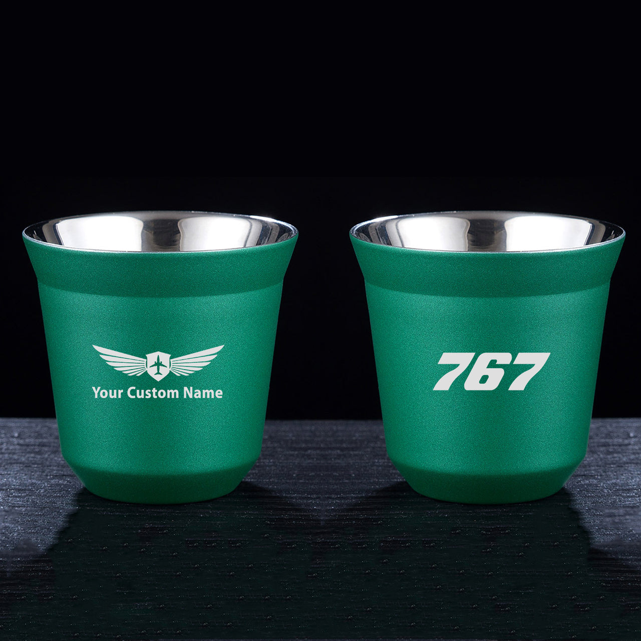 767 Flat Text Designed Double Wall Stainless Steel Coffee Mugs