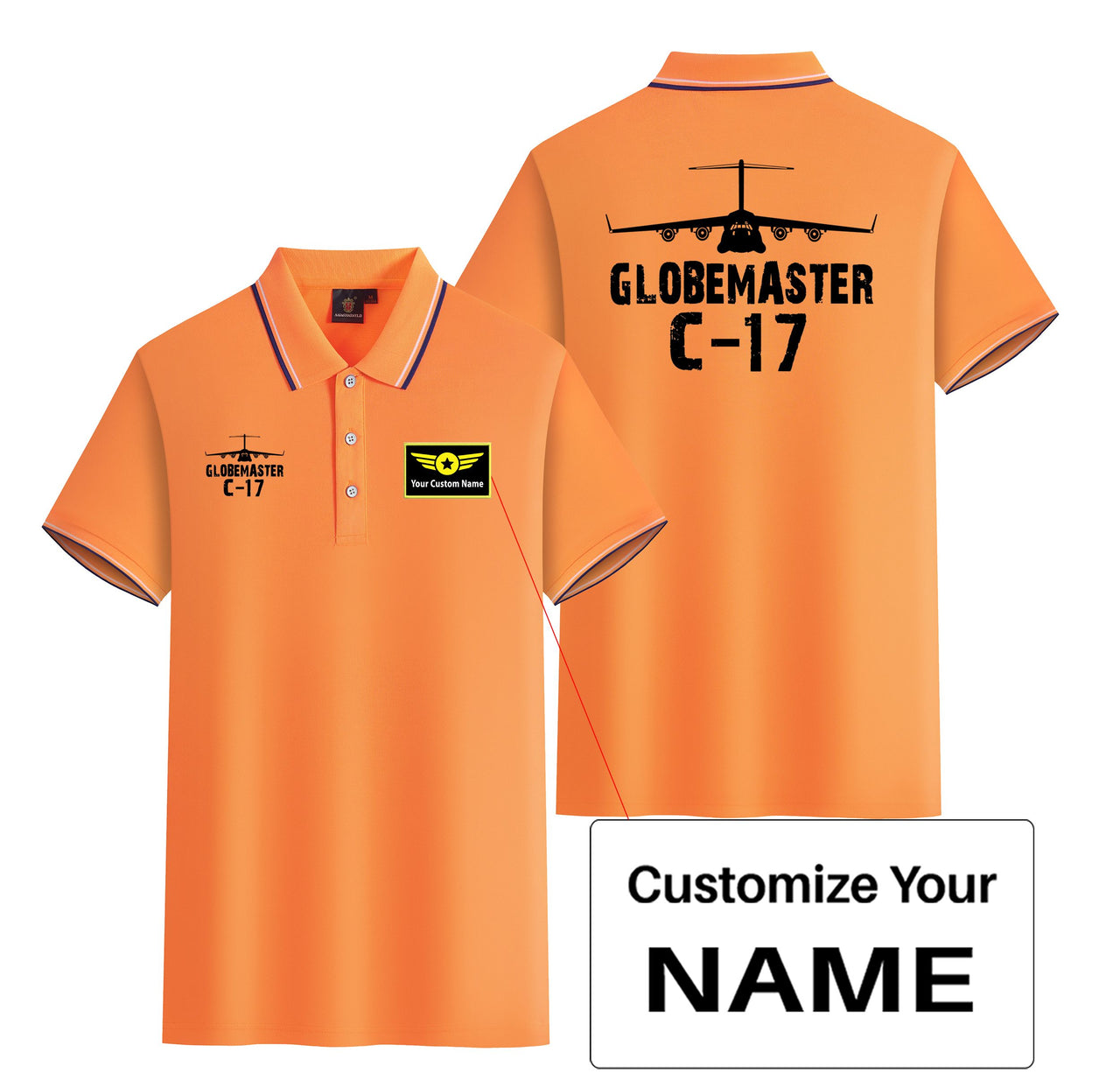 GlobeMaster C-17 & Plane Designed Stylish Polo T-Shirts (Double-Side)